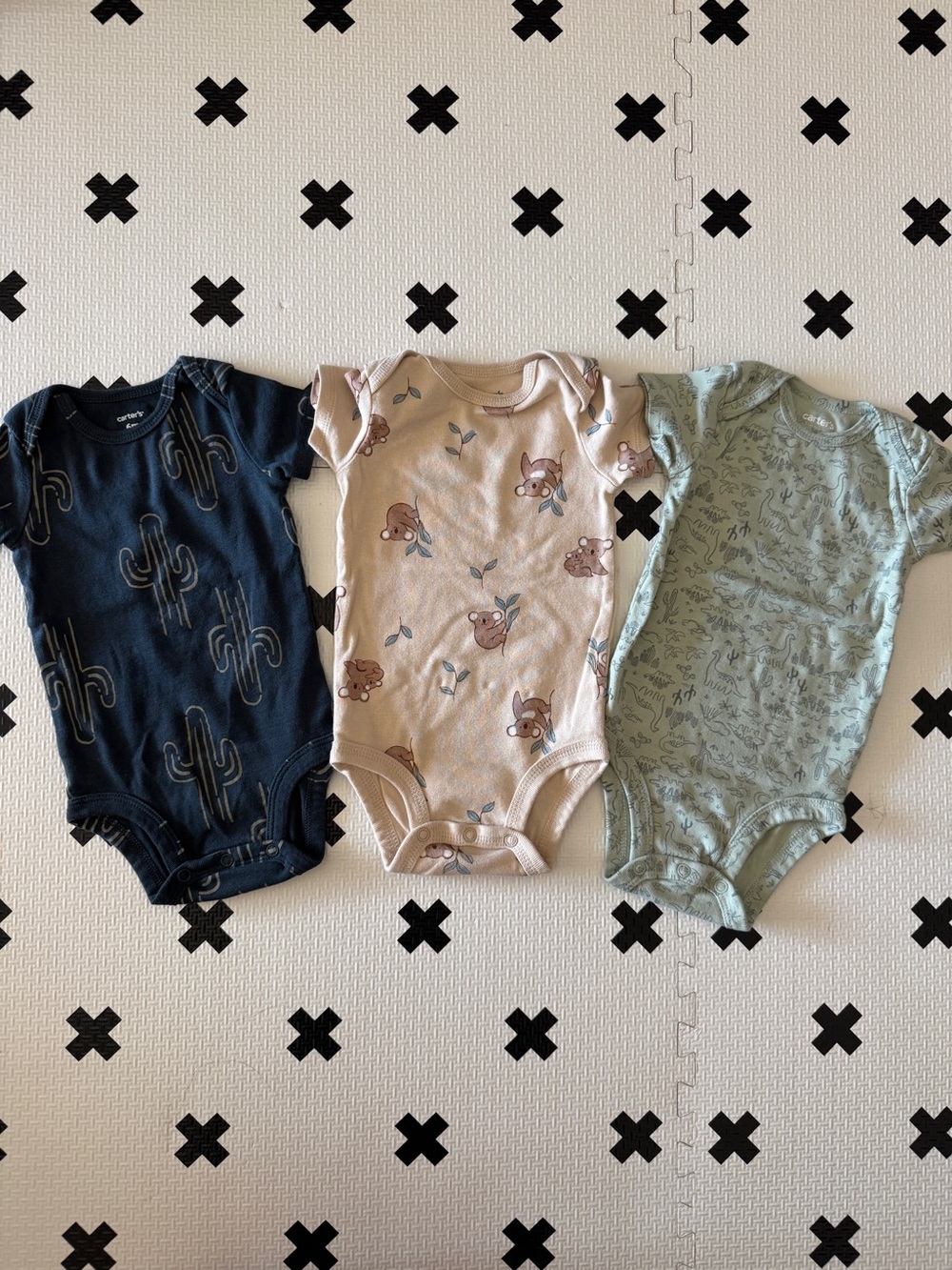 Carter's Baby printed Bodysuit lot Navy Cactus, Beige Animal, Sage Dino size 6m